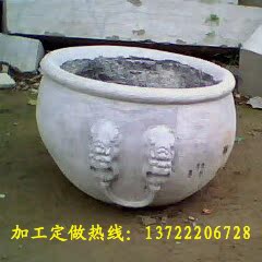 花盆汉白玉老石槽养鱼池九龙壁