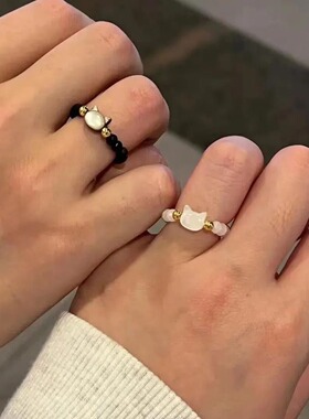 小红书同款可爱猫咪戒指情侣款