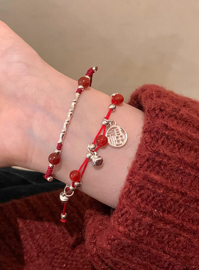 竹节红豆铃铛手链设计情侣手串