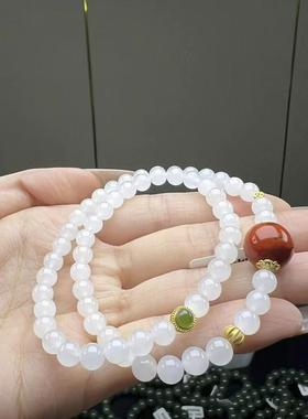 天然羊脂白手链单珠直径6mm项链毛衣链搭配南红顶珠碧玉圆珠