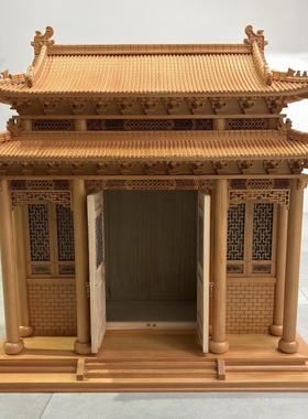 中式木雕古建筑模型重檐歇山摆件可放族谱牌位佛像