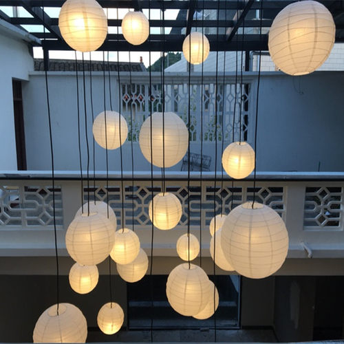 奶白圆形波浪骨架纸艺灯笼吊灯罩灯具家居餐馆客栈会所灯饰满包邮 - 图2