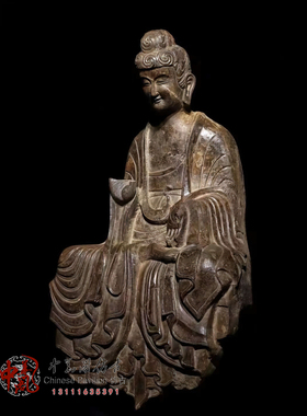 悟蝉青石北魏摩崖坐佛造像摆件