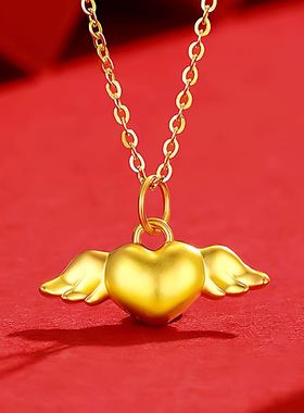 时尚黄金包银首饰黄金色爱心天使项链女爱心形吊坠挂坠送女友礼物