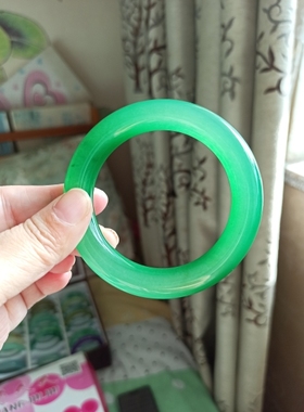 水沫玉手镯满绿色帝王绿胖圆镯阳绿色碧绿色高冰种翡翠色玉镯子女