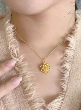 包金黄金包银首饰品黄金色项链富贵大牡丹花朵吊坠挂坠送妈妈礼物