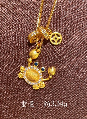 s925纯银镀黄金色首饰时尚迷你小螃蟹子钱币项链国潮螃蟹锁骨链女