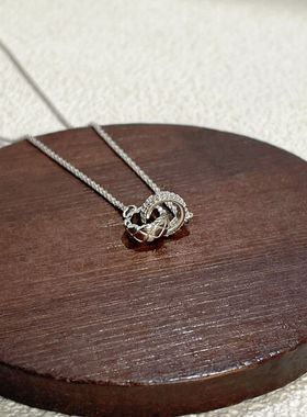 s925纯银镀铂金色新款镶钻锆石环环相扣项链罗马环女高级感锁骨链