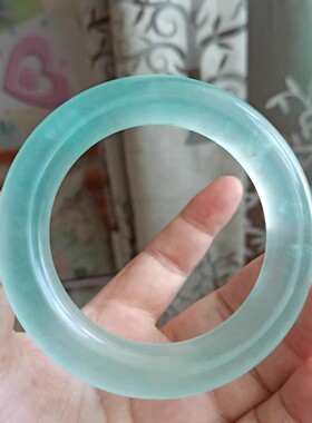 天然水沫玉手镯胖圆条高冰种翡翠色冰透油青色蓝冰天青冻玉镯子女