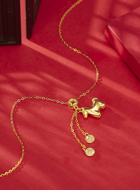 马上有钱项链s925纯银镀黄金色首饰流苏钱币小马锁骨链银饰品女生