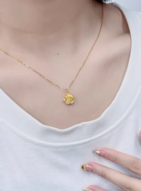 黄金包银黄金色玫瑰花朵吊坠简约百搭时尚锁骨玫瑰项链送女友礼物