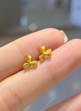 时尚不规则哑光黄金色花朵耳钉女设计感气质耳环耳饰黄金包银首饰