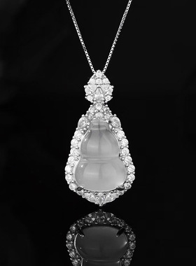 S925纯银天然玉石玉髓葫芦吊坠镶嵌福禄满绿色项链名媛轻奢锁骨链