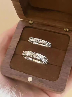 足银990纯银镀黄金色碎冰冰爆闪戒指开口女指环轻奢高级感手饰品