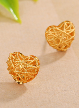 s925纯银镀黄金色首饰爱心拉丝方糖项链女爆闪亮花丝戒指耳钉银饰