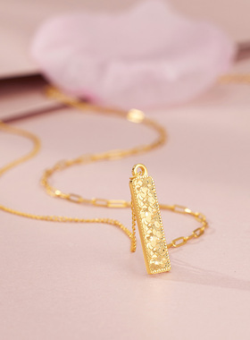 s925纯银镀黄金色首饰公主请发财碎冰冰小金条项链长条轻奢锁骨链