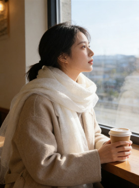 韩系混纺双层真丝围巾女新款柔软百搭防晒披肩轻薄氛围感纯色丝巾