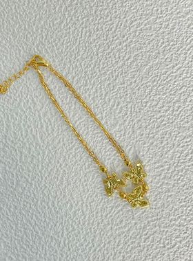 s925纯银镀黄金色新款INS风碎冰冰三只蝴蝶爆闪亮手链时尚轻奢款