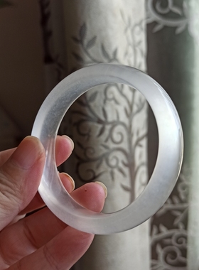 天然水沫玉手镯翡翠平替高冰种白色透明白冰白月光正圈扁条玉镯子