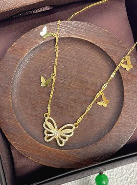 s925纯银首饰新款多重幻影蝴蝶镶钻项链女时尚高级感锁骨链银饰品