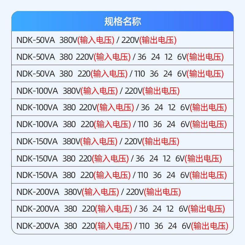 控制变压器380v变220v110v36v24v12v6v NDK-50/100/150/200VA - 图1