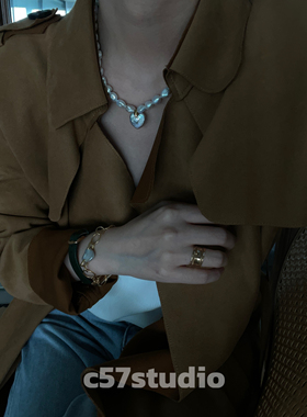 c57原创几何圈圈爱心巴洛克珍珠手链美国14K注金