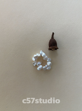 c57studio天然珍珠不规则弹力戒指淡水珍珠