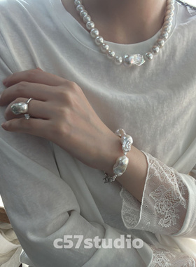 c57原创设计项链大巴洛克爱迪生珍珠项链纯银锁骨链