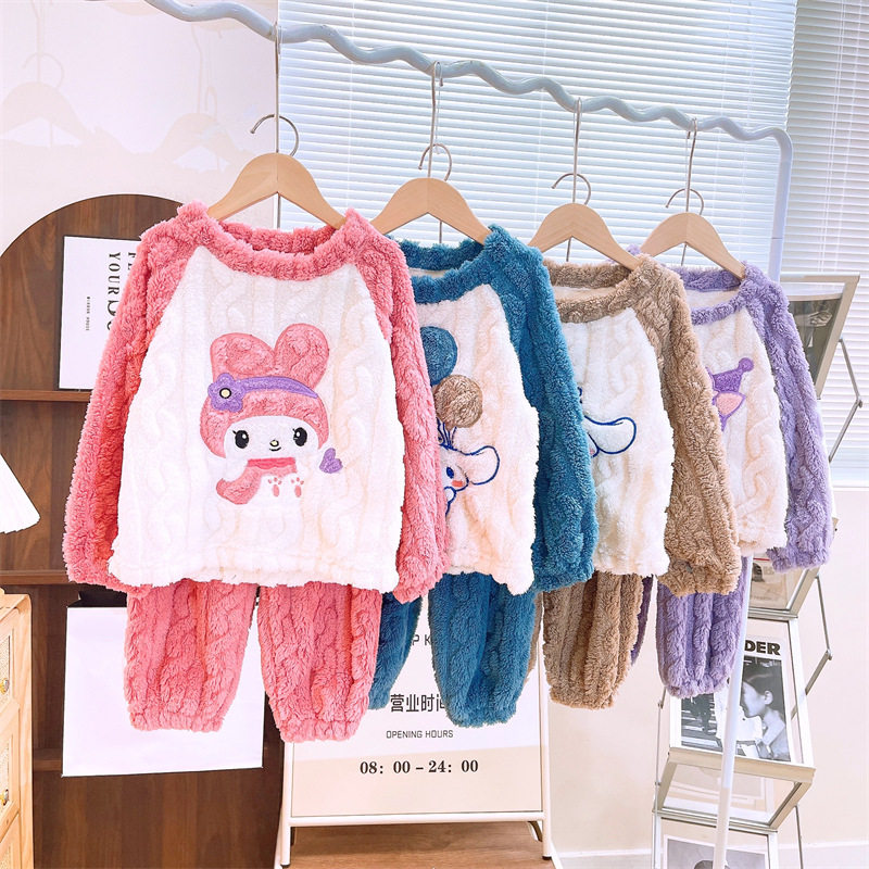 男女中大童家居服套装2026冬季新款加厚珊瑚绒卡通睡衣洋气两件套,淘宝优惠券,粉丝福利购,淘宝优惠卷