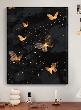 diy数字油画涂色蝴蝶风景家居摆件装饰挂画肌理油彩丙烯颜料画笔