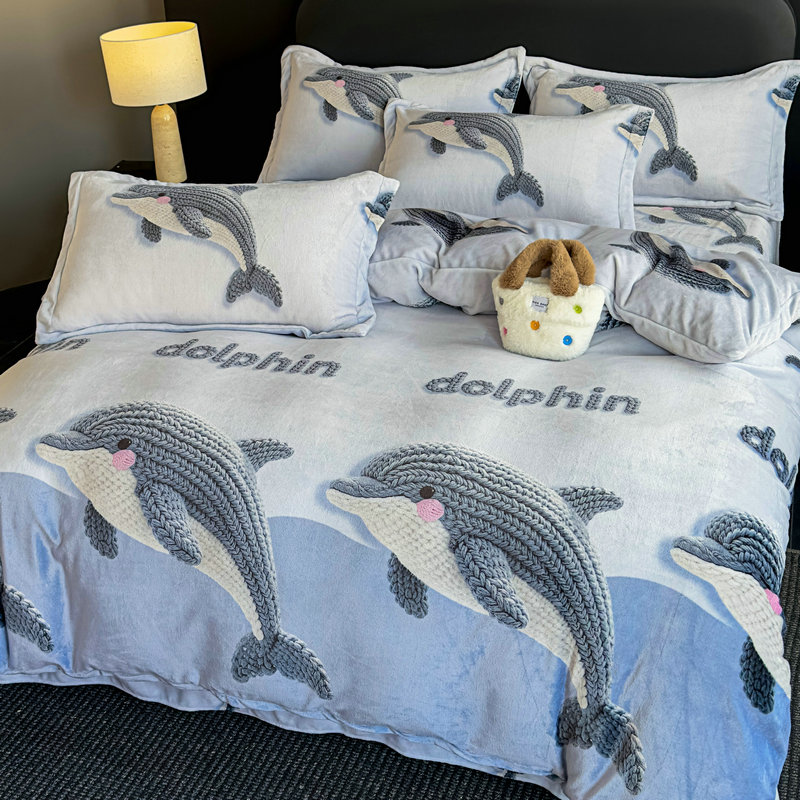 幸运兔咖2025新款6-8斤宝宝绒数码5D牛奶绒四件套单人三件套 - 图1