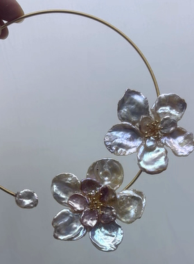 天然花瓣珍珠纯手工制作繁花项圈，异形炫彩色珍珠项链