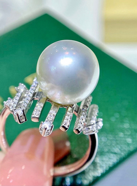 S925纯银珍珠戒指，10-11mm天然淡水珍珠正圆极光戒指