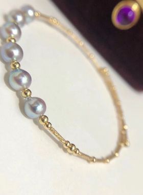 弹力极光天然海水珍珠手镯包邮