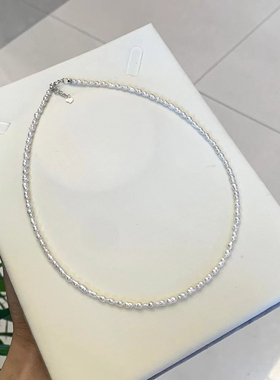 天然淡水keshi珍珠3-4mm炫彩巴洛克珍珠 白亮光纯银尾链扣可调节