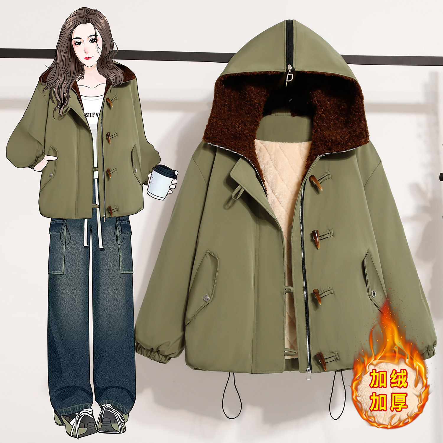 胖MM大码女装2025年冬季新款加绒老钱风棉服宽松减龄帅气棉衣外套,淘宝优惠券,粉丝福利购,淘宝优惠卷