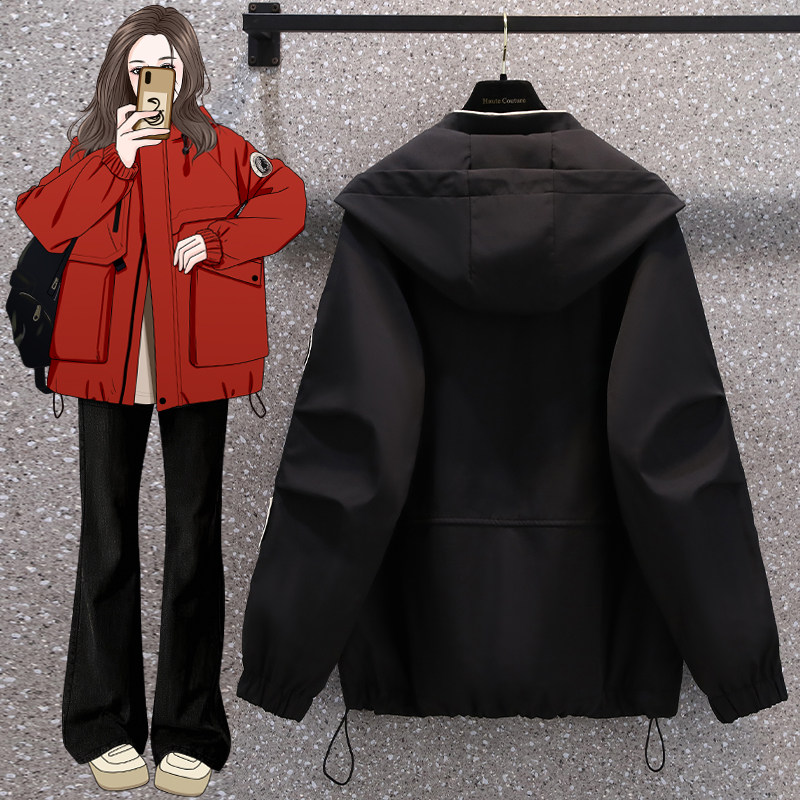 胖MM大码春秋装2025年新款帅气宽松减龄显瘦连帽山本风风衣外套女,淘宝优惠券,粉丝福利购,淘宝优惠卷