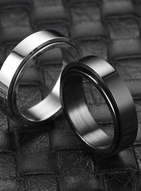 不锈钢可转动戒指情侣对戒刻字