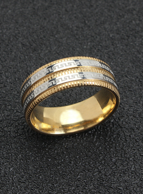 男士霸气风钛钢回纹食指尾戒