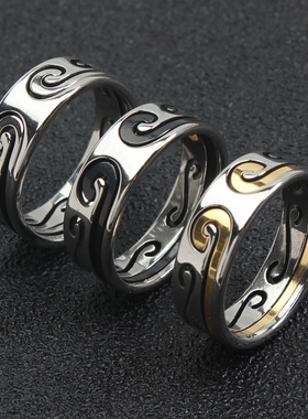 紧箍咒镂空如意花纹钛钢戒指