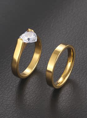 新泱情侣钛钢时尚百搭皓石戒指