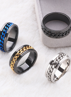 转动钛钢不掉色饰品啤酒戒指男女