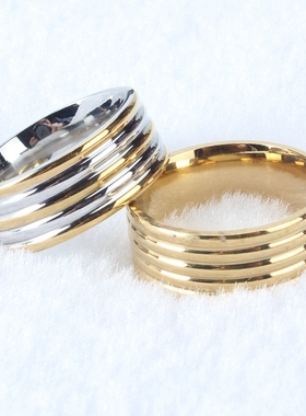 欧美风男士金色波浪纹钛钢戒指