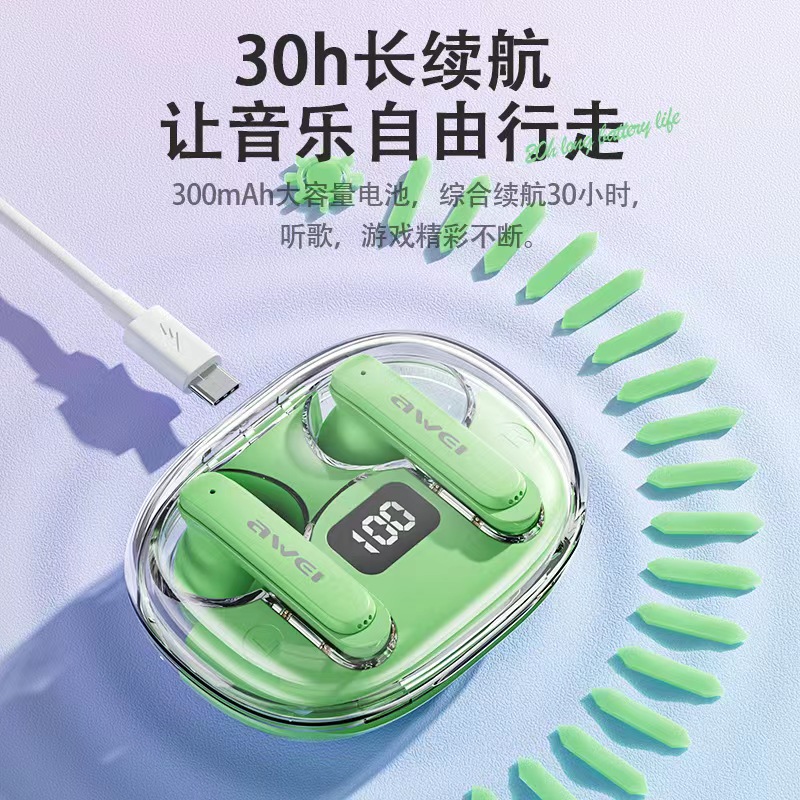 Awei/用维T86透明无线蓝牙耳机舒适佩戴半入耳式大喇叭HIFI立体声 - 图0