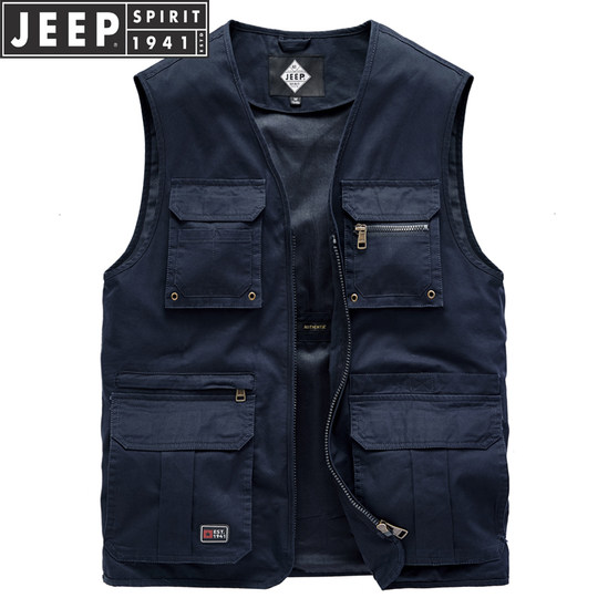 JEEP吉普多口袋马甲男士户外休闲摄影背心记者工装马夹男坎肩外套