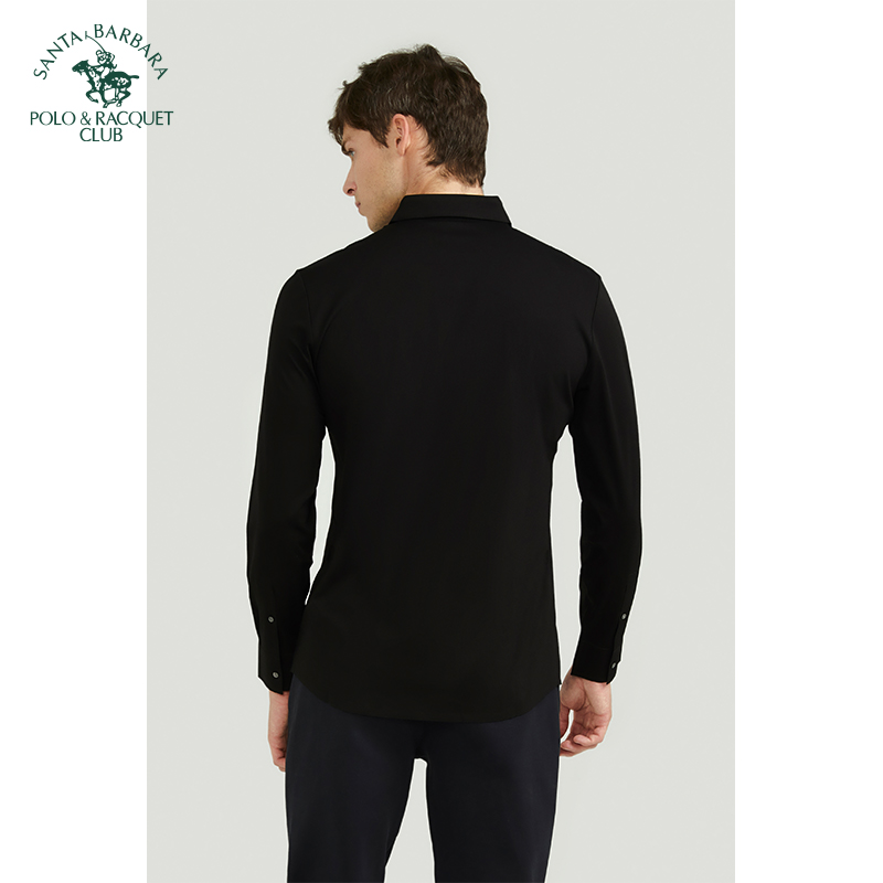 圣大保罗男士衬衣春季内搭商务休闲绅士纯色翻领合身版长袖衬衫男 - 图3