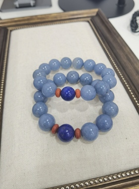 春煊出品 天然蓝兔毛团团配青金石顶珠玛瑙隔片水晶手链 蓝宫阙