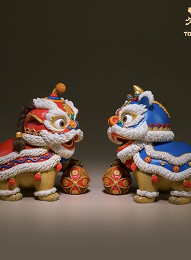 铜师傅全铜狮舞吉祥中式客厅摆件