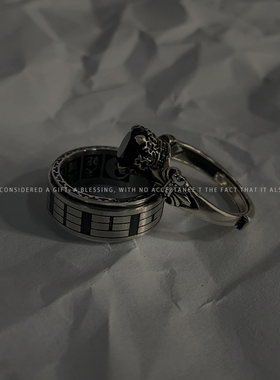 黑玛瑙哥特风纯银开口戒指