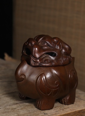 苏工纯铜香炉家用室内独角兽貔貅朝天吼铜望天吼瑞兽熏炉摆件